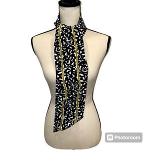 Funky vintage head wrap scarf belt wide navy gold squiggle